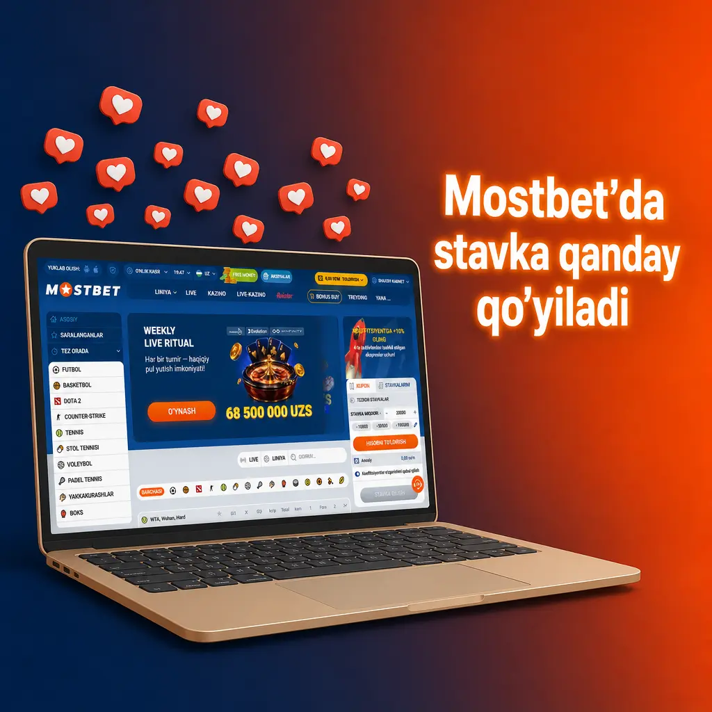 Mostbet'da stavka qo'yish bosqichlari: sport va o'yin tanlash, koeffitsientni tanlash va summani tasdiqlash